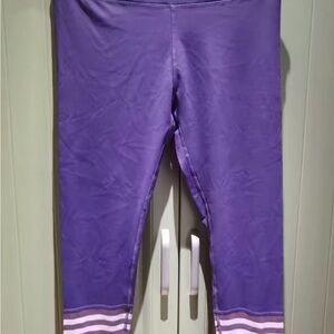 Purple High-Waist Active Leggings with Stripe Hem